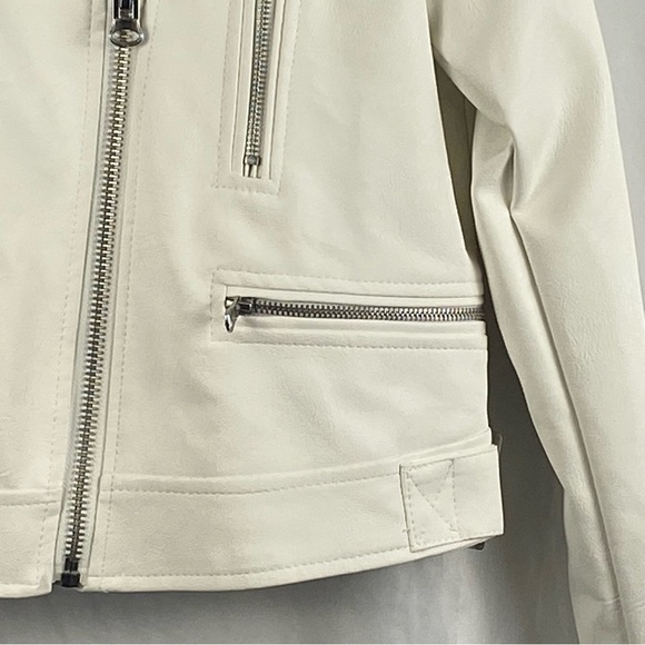 Love Tree White Vegan Leather Moto Zipper Jacket Size Large - Picture 8 of 16